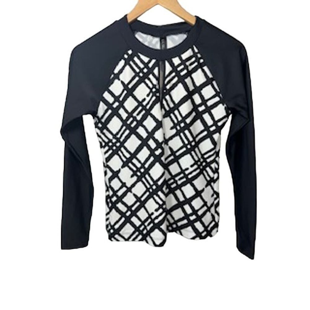 LA BLANCA Women's Geometric Print Long Sleeve Rash Guard Swim Top Black Size XS